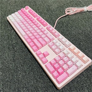 108 Keys Gradient Rainbow Keyboard, PBT Keycap, Gaming/Office Keyboard, Wired Gaming Keyboard, RGB Keyboard, Hot Swap Mechanical Keyboard Gradient Pink