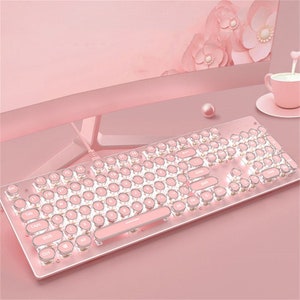 87/104 Keys Sakura Pink Pastel Lighting Keyboard,Gaming/Office Keyboard,USB Wired Gaming Keyboard,Retro Punk Lovely Mechanical Keyboard,Gift