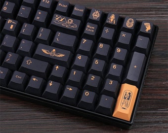 129pcs Pharaoh Black Theme Keycap Set, Minimalist Keycap Set, PBT Keycap, Cherry Keycap, Mechanical Keyboard Keycap, keyboard Accessories