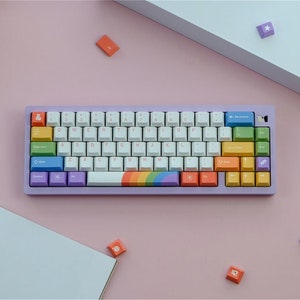 129pcs Rainbow Theme Keycap Set, Gradient Color Keycap, PBT Keycap, Cherry Keycap, Mechanical Keyboard Keycap, Keyboard Decor Accessories