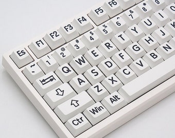 125PCS Capital English Theme Keycap Set, Minimalist Black White Keycap, PBT Keycap, Backlit Keycap, Cherry Keycap,Mechanical Keyboard Keycap