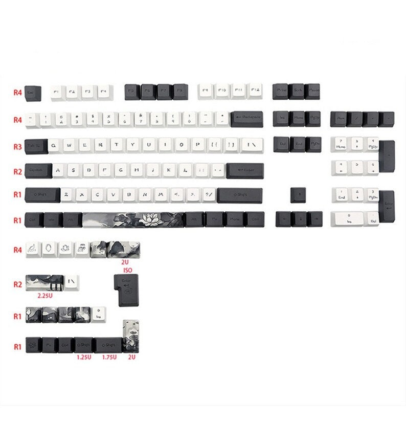 124pcs Lotus Flower Theme Keycap Set Chinese Ink Keycap Set Etsy