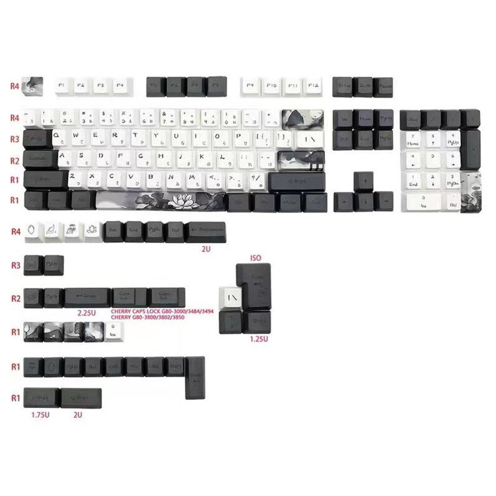 124pcs Lotus Flower Theme Keycap Set Chinese Ink Keycap Set Etsy
