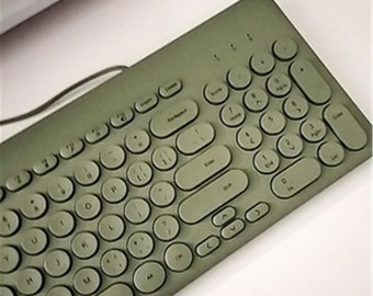 Vintage Green Keyboard,96 Keys Wired Gaming Keyboard,Cute Round Keycaps Typewriter Keyboard Mouse Set,Silent and Mute Keyboard and Mouse Set