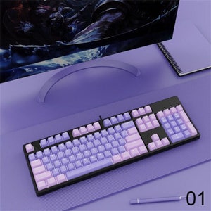 104 Keys Fantasy Purple Keyboard with PBT Keycaps,RGB Backlight Office Keyboard,USB Wired Hotswap Gaming Keyboard,Custom Mechanical Keyboard 01