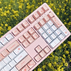 108 Keys Sakura Theme Keyboard, Colorful Lighting Gaming/Office Keyboard, USB Wired Gaming Keyboard, Peach Pink Mechanical Keyboard, Gift