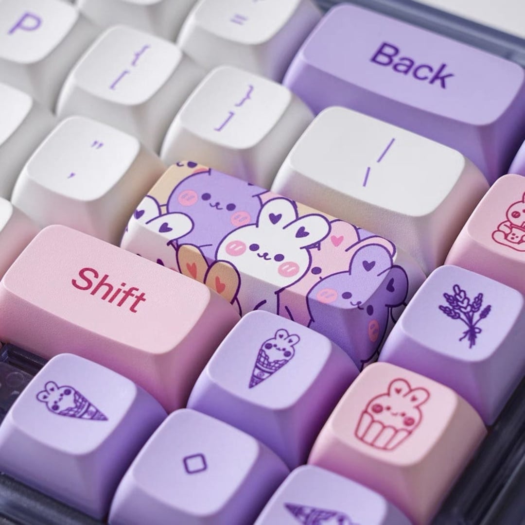 144 PBT Cute Keycaps Set Kawaii Purple Cute Bunny Keycaps XDA Height
