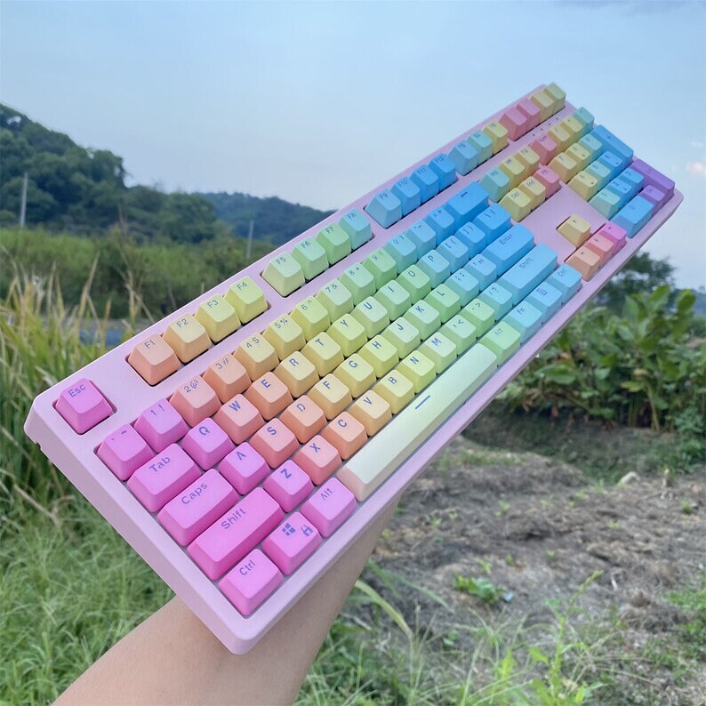 108 Keys Gradient Rainbow Keyboard, PBT Keycap, Gaming/Office Keyboard, Wired Gaming Keyboard, RGB Keyboard, Hot Swap Mechanical Keyboard Rainbow