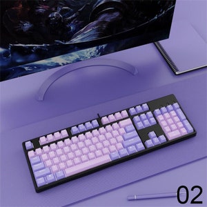 104 Keys Fantasy Purple Keyboard with PBT Keycaps,RGB Backlight Office Keyboard,USB Wired Hotswap Gaming Keyboard,Custom Mechanical Keyboard 02