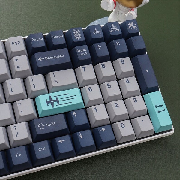 129pcs Pacific Keycaps,Aviation Airplane Theme Keycaps,Minimalist Gray Keycaps Set,PBT Keycap,Cherry Keycap,Mechanical Keyboard Keycap,Gift