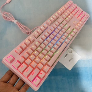 108 Keys Gradient Rainbow Keyboard, PBT Keycap, Gaming/Office Keyboard, Wired Gaming Keyboard, RGB Keyboard, Hot Swap Mechanical Keyboard Pink