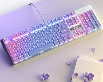 104 Keys Fantasy Gradient Purple Keyboard with PBT Keycap, Backlight Office Keyboard, USB Wired Hotswap Gaming Keyboard, Mechanical Keyboard