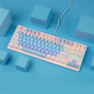 87 Keys Gaming/Office Keyboard With custom Keycaps, Pastel Lighting Keyboard, USB Wired Gaming Keyboard,Game Mechanical Keyboard + Mouse Set