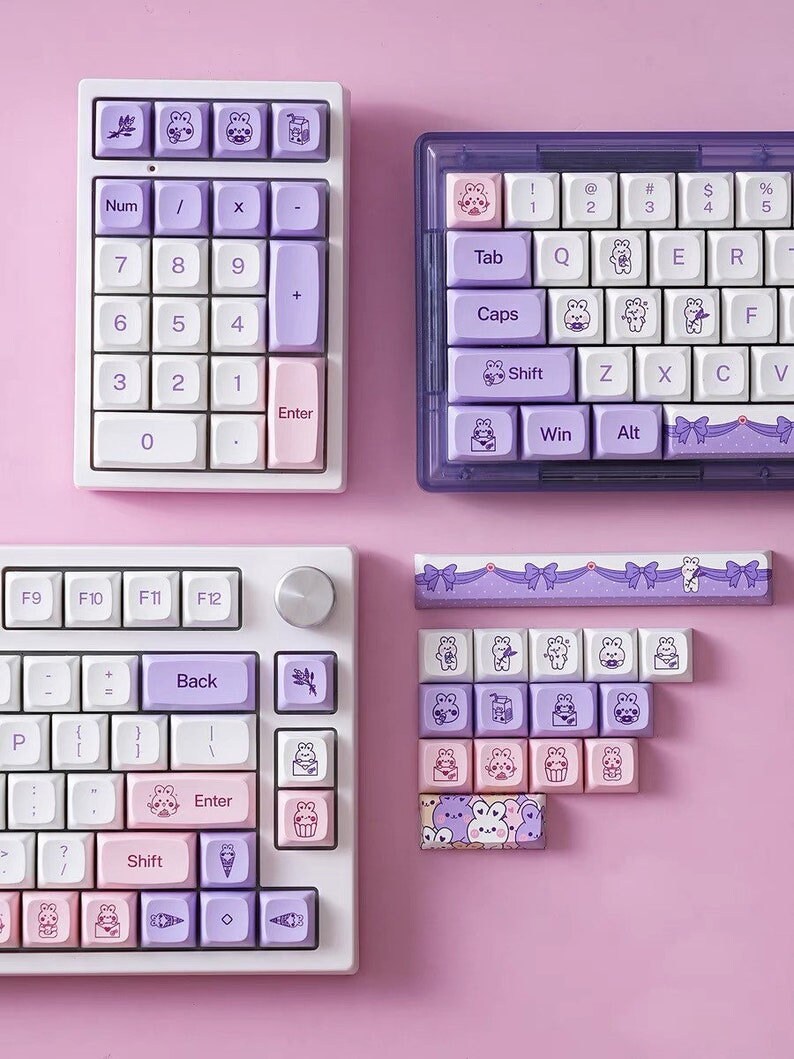 144 PBT Cute Keycaps Set Kawaii Purple Cute Bunny Keycaps Etsy