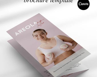 Areola Tattoo Trifold Brochure Template | 3D Areola Restoration Brochure | Nipple Tattoo & Medical Tattoo Canva Template
