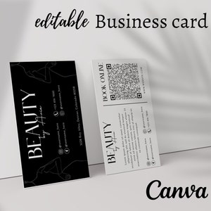 Sjabloon visitekaartjes schoonheidsspecialiste | Minimalistische kaart met QR-code | Branding van beautybedrijven