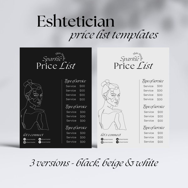 Esthetician Price List Template Etsy