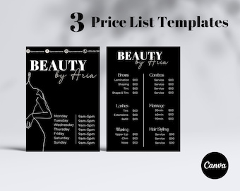 Esthetician Price List Template: Salon Beauty Menu (Digital Download)