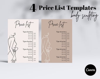 Body Sculpting Price List Templates | Body Contouring Price List | Body Sculpting Branding Marketing