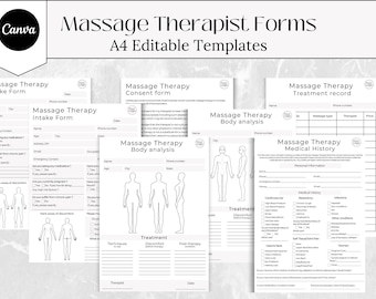 Massage Therapie Geschäftsformulare Vorlagen Aufnahmeformular Anamneseformular Spa-Formulare Bearbeitbare Canva