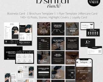 Lash Tech Business Templates Bundle: Social Media, Business Card (Canva)