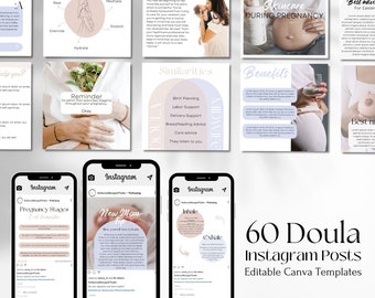 Doula Instagram Post Templates: Social Media Content (60 Posts)