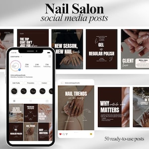 Nagelstudio Instagram Post Vorlagen | 50 bearbeitbare Nail Tech Posts (Digitaler Download)