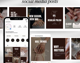 Plantillas para publicaciones de Instagram de salones de uñas / 50 publicaciones editables para técnicos de uñas (descarga digital)
