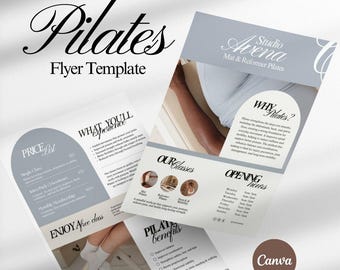 Pilates Flyer Template | Reformer & Mat Pilates Studio Marketing | Editable Yoga Wellness Fitness Flyer