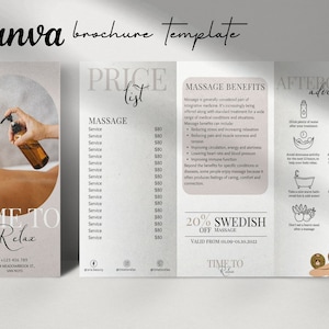 Massage Brochure Template | Trifold Massage Therapy Brochure | Massage Marketing Price List Aftercare