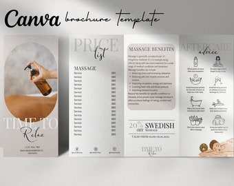 Massage Brochure Template | Trifold Massage Therapy Brochure | Massage Marketing Price List Aftercare