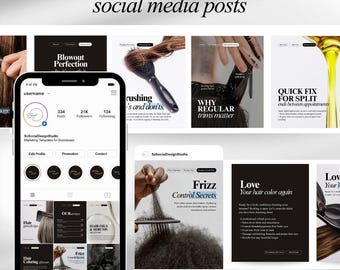 Hair Salon Social Media Post Templates | Hairstylist Instagram Posts | Hair Care, Balayage, Color & Salon Marketing Kit