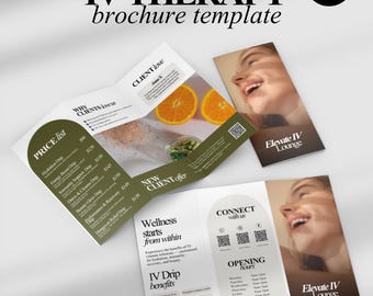 IV Therapy Trifold Brochure Template | Editable Flyer for IV Drip Business, Med Spa Price List