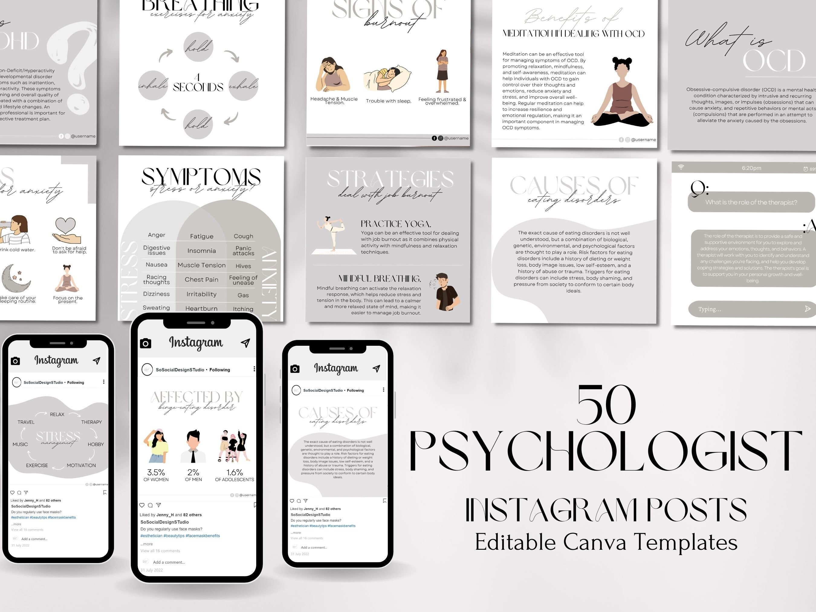 50 Psychologist Instagram Post Templates Mental Health Post Etsy