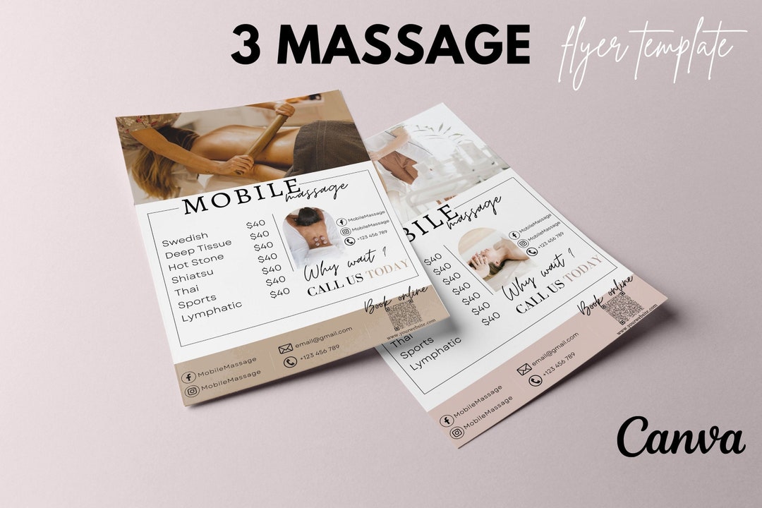 Mobile Massage Flyer Template Massage Business Printables Etsy