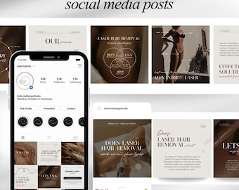 50 Laser Hair Removal Social Media Templates: Canva Editable Posts