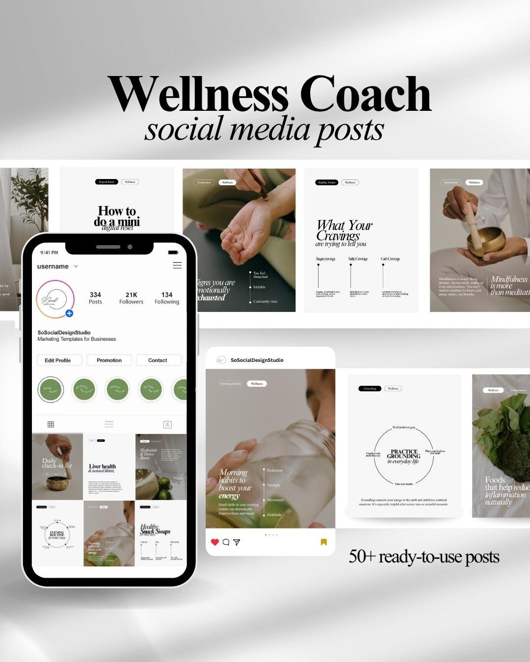 Holistic Wellness Coach Instagram Templates | Mindfulness, Self-care ...