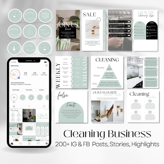 Cleaning Business Social Media Templates: 200+ IG & FB Posts (Canva Templates)