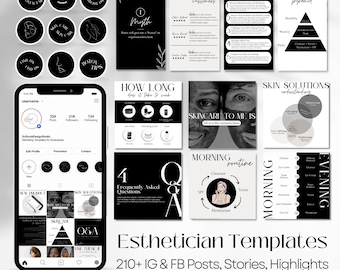 210 Esthetician Skincare Template Bundle | Skincare Social Media Posts | Beauty Instagram Set | Canva Templates