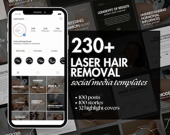 Laser Hair Removal Social Media Templates: 230+ Posts, Stories (Digital Download)