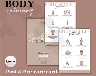 Body Contouring Pre and Post Care Template, Editable Body Sculpt Aftercare Card Body Sculpting Care Instructions