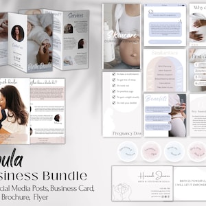 Doula Business Bundle: Social Media Templates, Flyer, Brochure (Canva Editable)