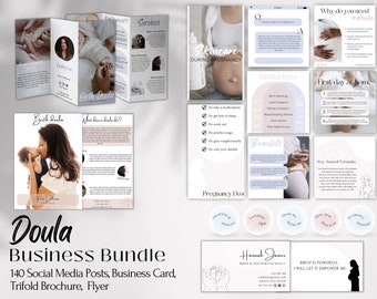 Doula Business Bundle: Social Media Templates, Flyer, Brochure (Canva Editable)