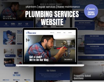 Plumbing Services Canva Website Template | Plumber Website, Handyman Modern Website