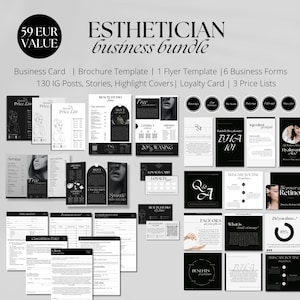 Esthetician Luxury Business Bundle | Esthetician Social Media Templates | Esthetician Price Lists, Business Cards, Skincare Branding