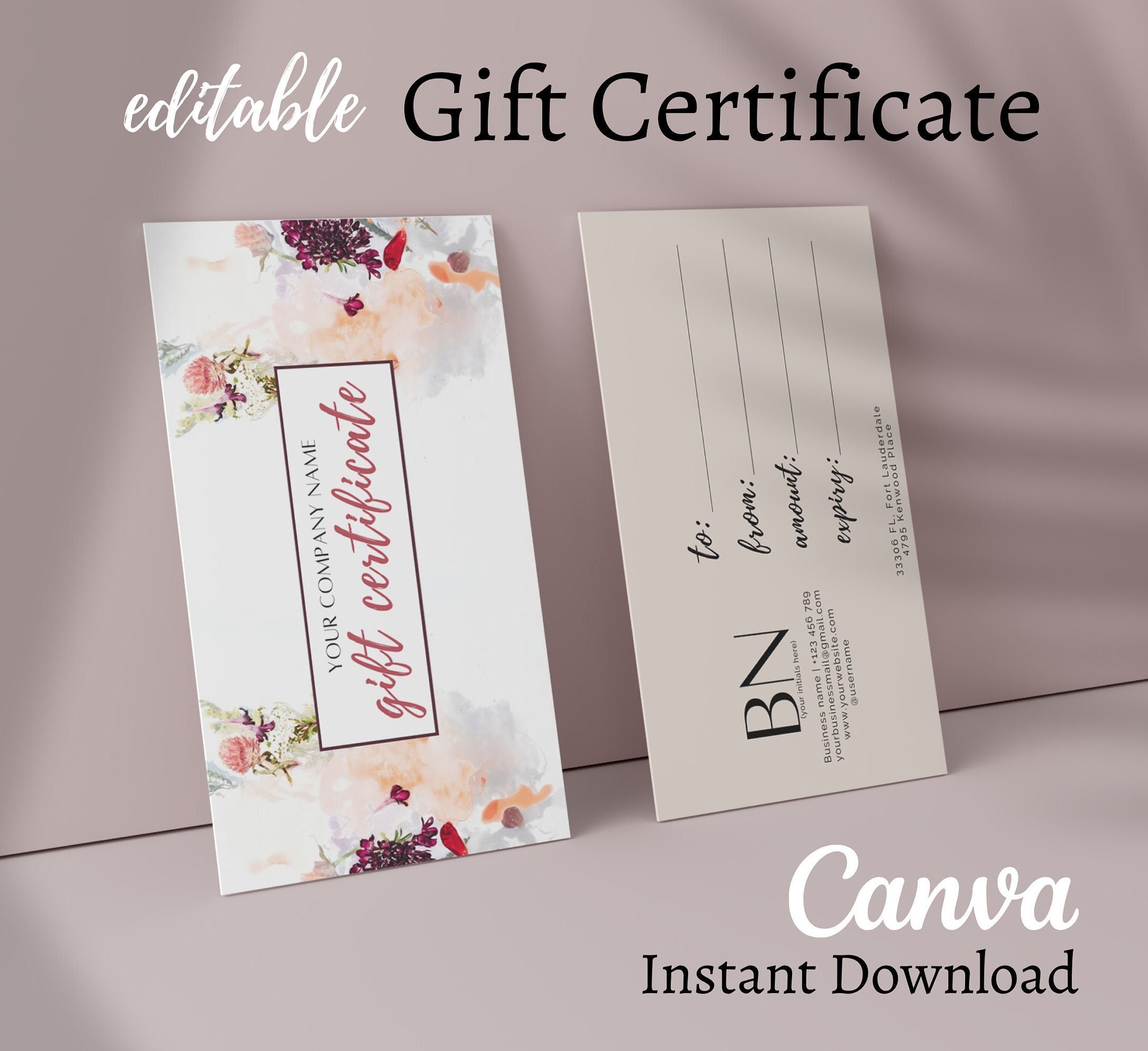 Minimalist Gift Certificate Template: Editable Business Card (Digital Download)