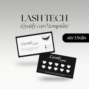 ラッシュテック ロイヤルティ カード テンプレート | ラッシュエクステンション リワード カード | 美容サロン ロイヤルティ テンプレート | ラッシュ アーティスト ビジネス テンプレート