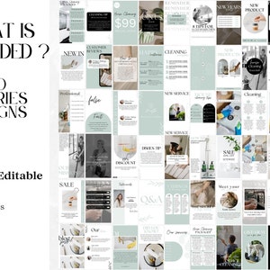 60 Social Media Stories Templates for Cleaning Businesses in white and mint color