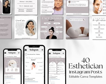 Plantillas de Instagram para esteticistas: 40 diseños editables de cuidado de la piel (descarga digital)