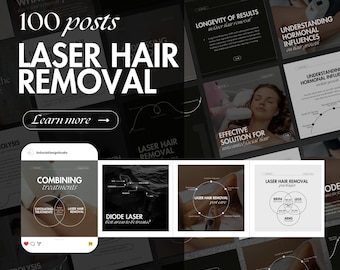 Laser Hair Removal Social Media Templates: 100 Beauty Posts (Canva Templates)